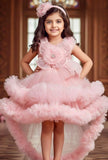 Blush Peach Rose Royal Couture Short Frock | Party Wear Kids Dress for Girls