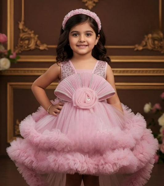 Baby Girls Pink Party Short Frock | High-Low Birthday Dress for Kids