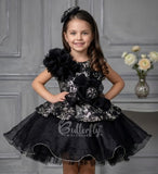 Girls Black Sequin Floral Designer Dress | Party Wear Frock for Kids