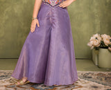 Lavender Palazzo Set with Multicolour Embroidered Top