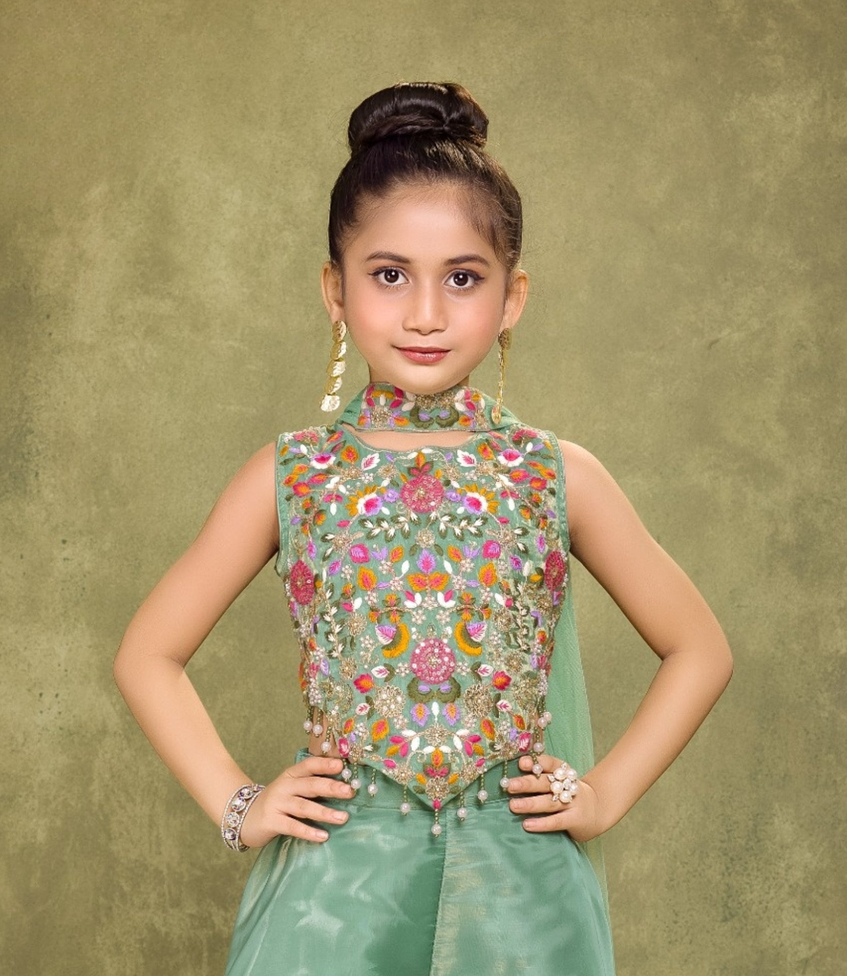 Mint Green Embroidered Palazzo Set