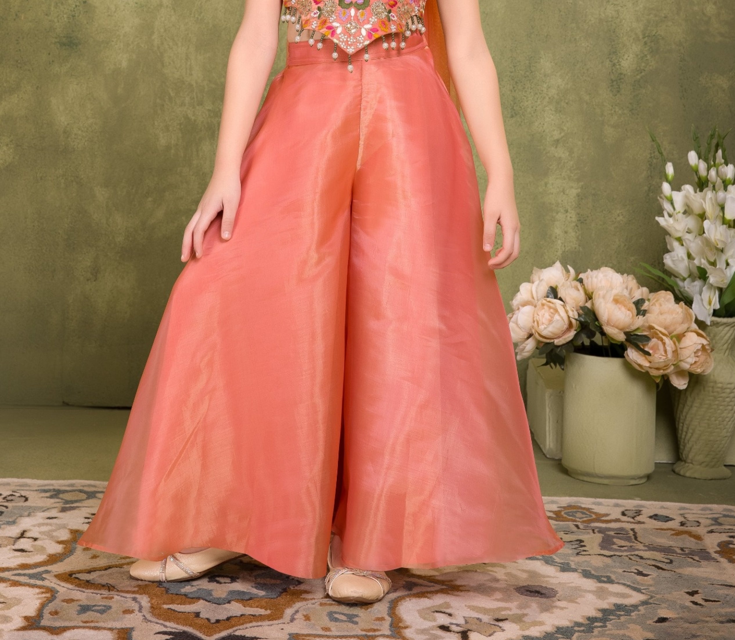 Peach Embroidered Palazzo Set