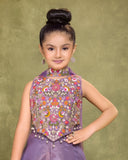 Lavender Palazzo Set with Multicolour Embroidered Top