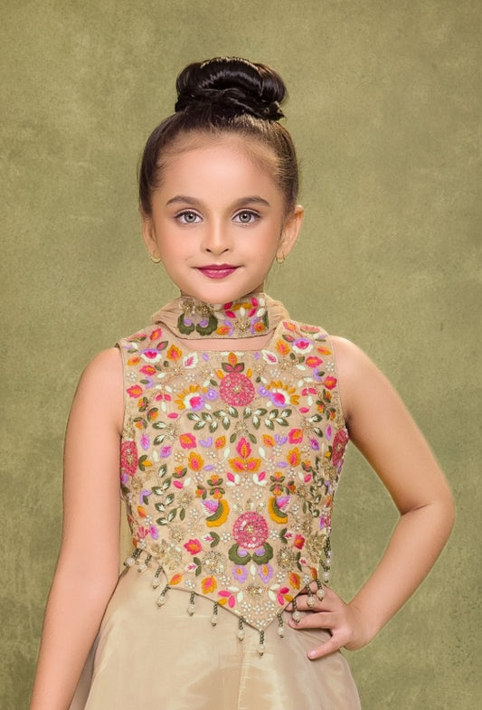 Cream Palazzo Set with Multicolour Embroidered Top