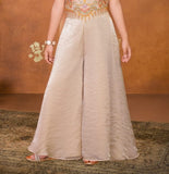 Cream Embroidered Crop Top with Flared Palazzo Set | Ethnic Outfit for Girls