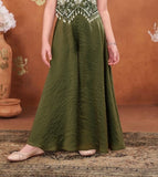 Mehendi Green Embroidered Crop Top with Flared Palazzo Set | Ethnic Outfit for Girls