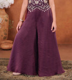 Wine Embroidered Crop Top with Flared Palazzo Set | Ethnic Outfit for Girls