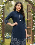 Midnight Blue Bloom Embroidered Kurta Set | Kids Ethnic Outfit for Girls
