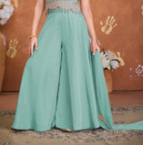 Sea Green Embroidered Crop Top with Flared Palazzo & Dupatta Set | Ethnic Outfit for Girls