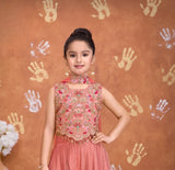 Peach Embroidered Crop Top with Palazzo & Dupatta Set | Ethnic Outfit for Girls