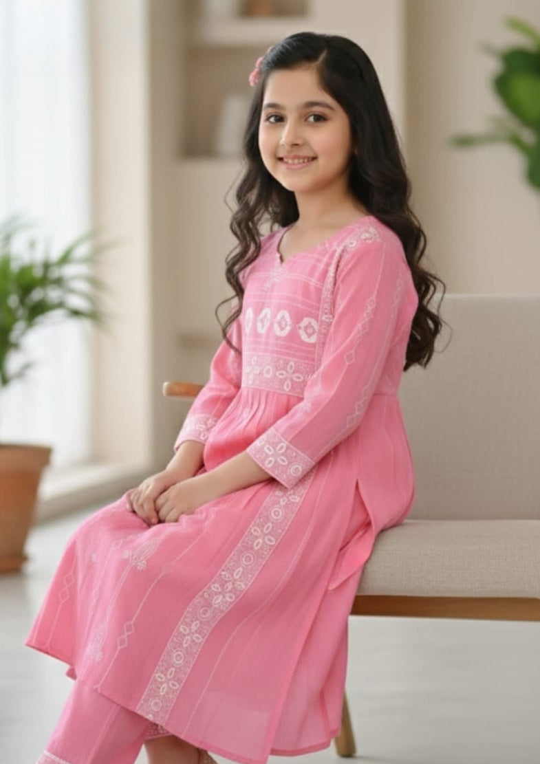 Blush Peach Bloom Printed Salwar Suit | Kids Ethnic Outfit for Girls
