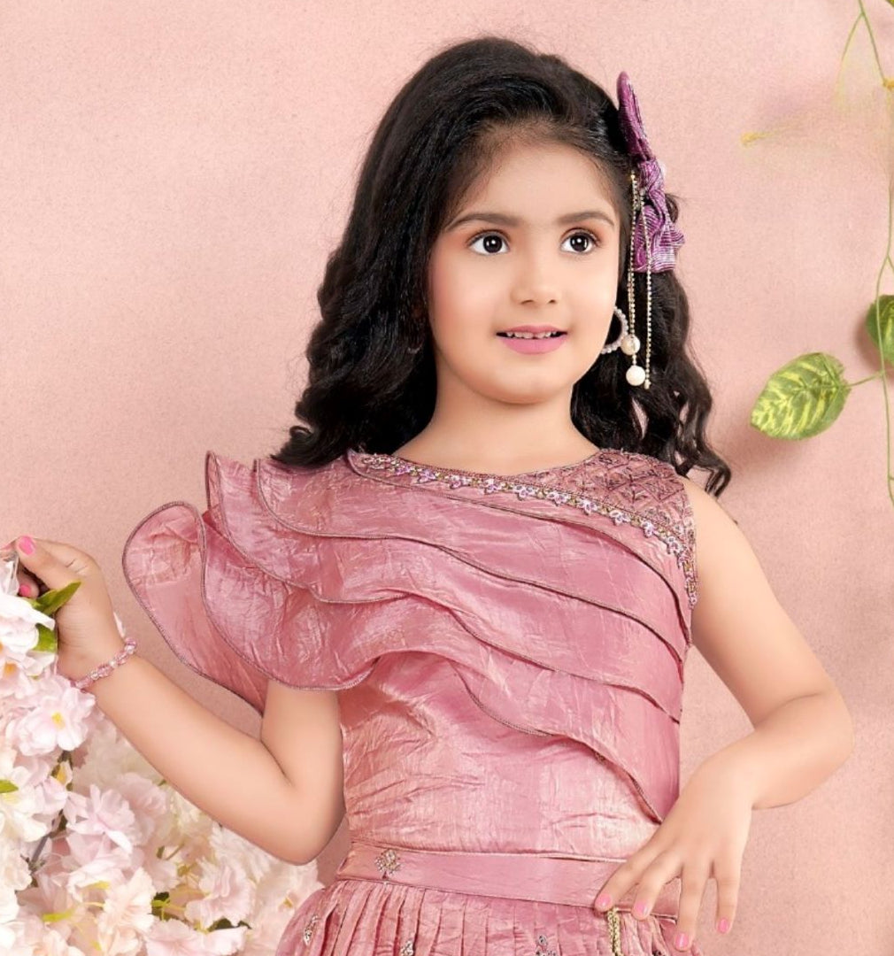 Rosewood Pink -Falaknuma Frill Lehenga Set