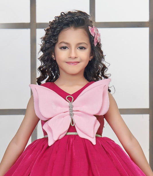 Rani Pink Butterfly Bow Party Short Frock