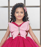 Rani Pink Butterfly Bow Party Short Frock | Party Wear Kids Dress for Girls