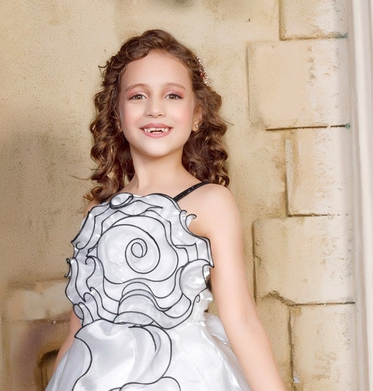 White Blush Swirl Designer Party Long Gown