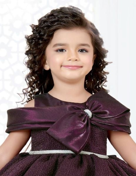 Wine - Off-Shoulder Bow Party Short Frock